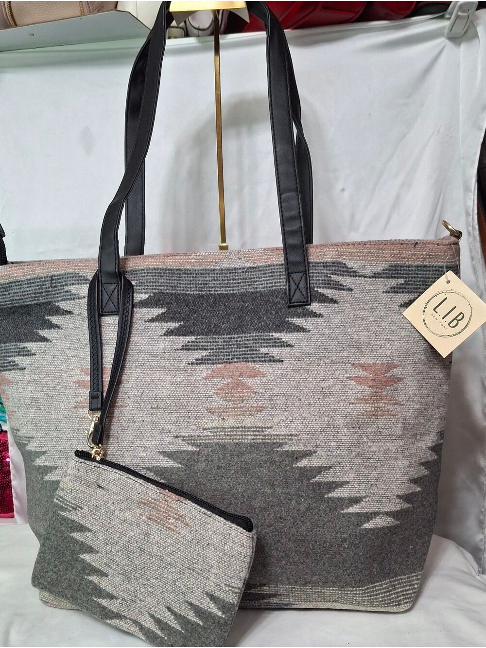Southwestern tote with pouch NWT Gray & Pink